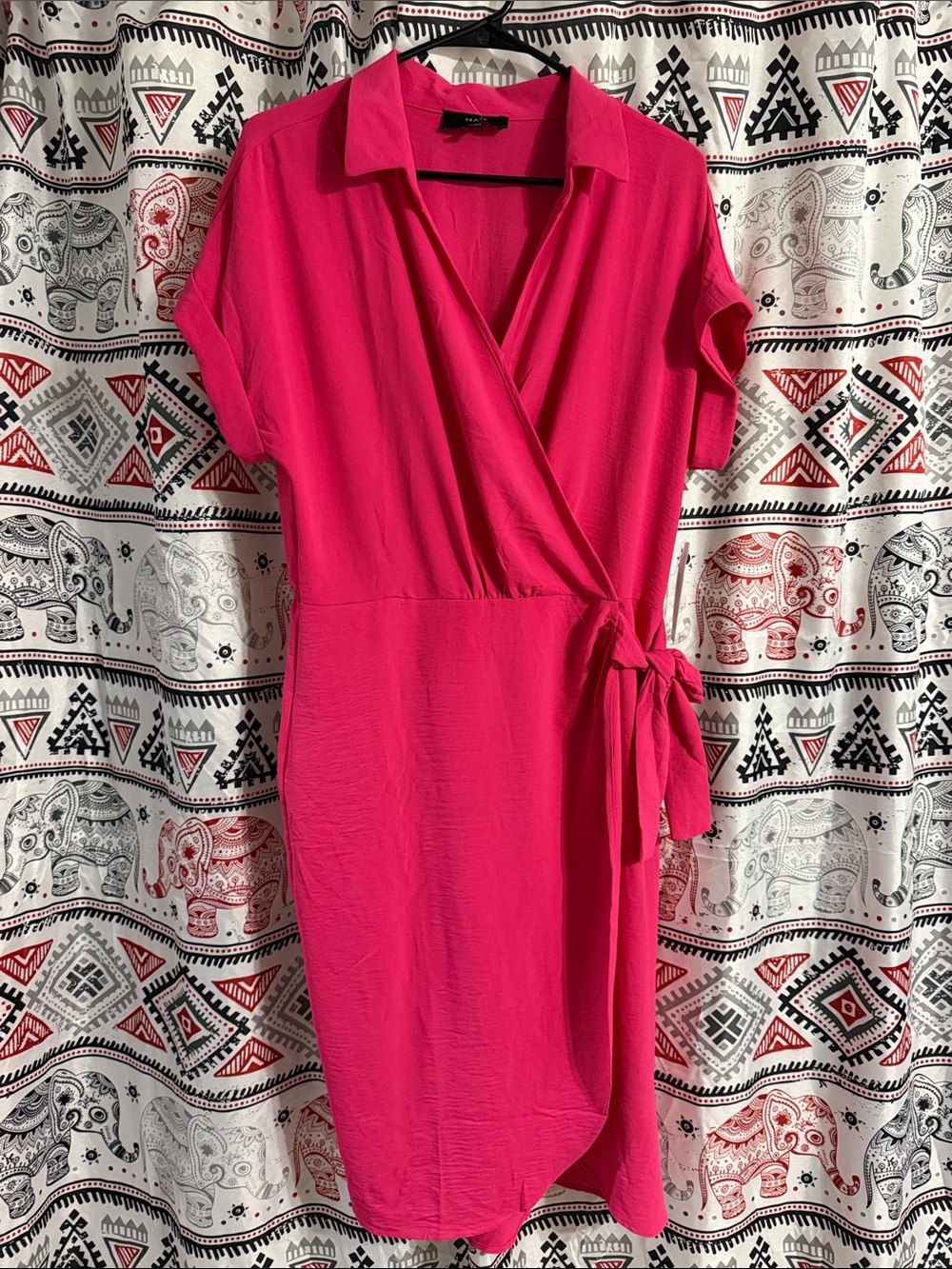 NAIF Bright Hot Pink Wrap Dress with Side Tie
